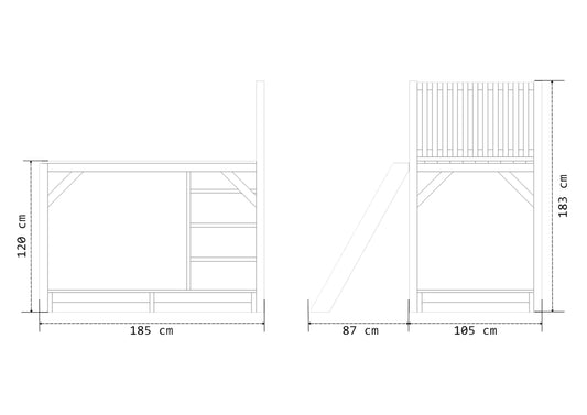 Drewniany domek dla dzieci z podestem i zamykaną piaskownicą