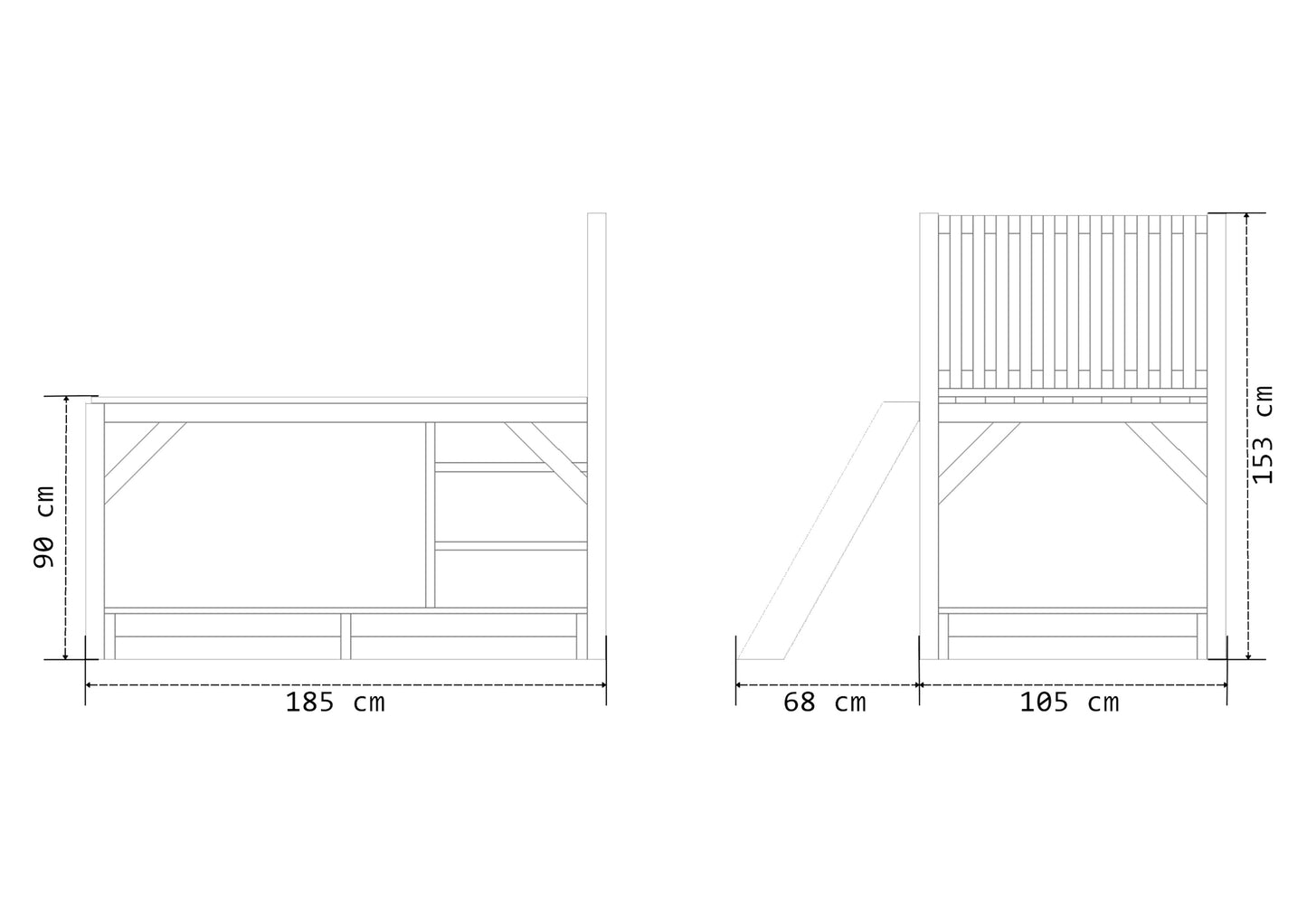 Drewniany domek dla dzieci z podestem i zamykaną piaskownicą